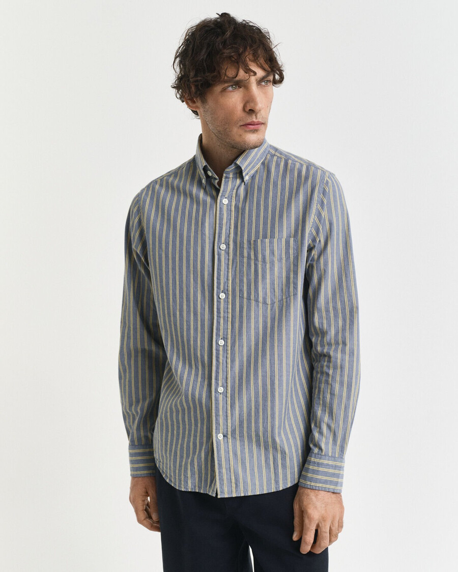 camisa de popeline listrada de corte regular - azul marinho