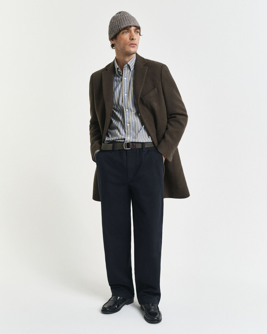 camisa de popeline listrada de corte regular - azul marinho