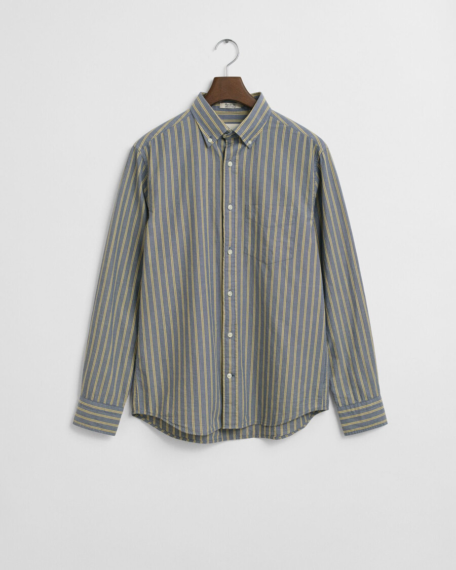 camisa de popeline listrada de corte regular - azul marinho