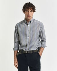 camisa de popeline listrada de corte regular - azul marinho