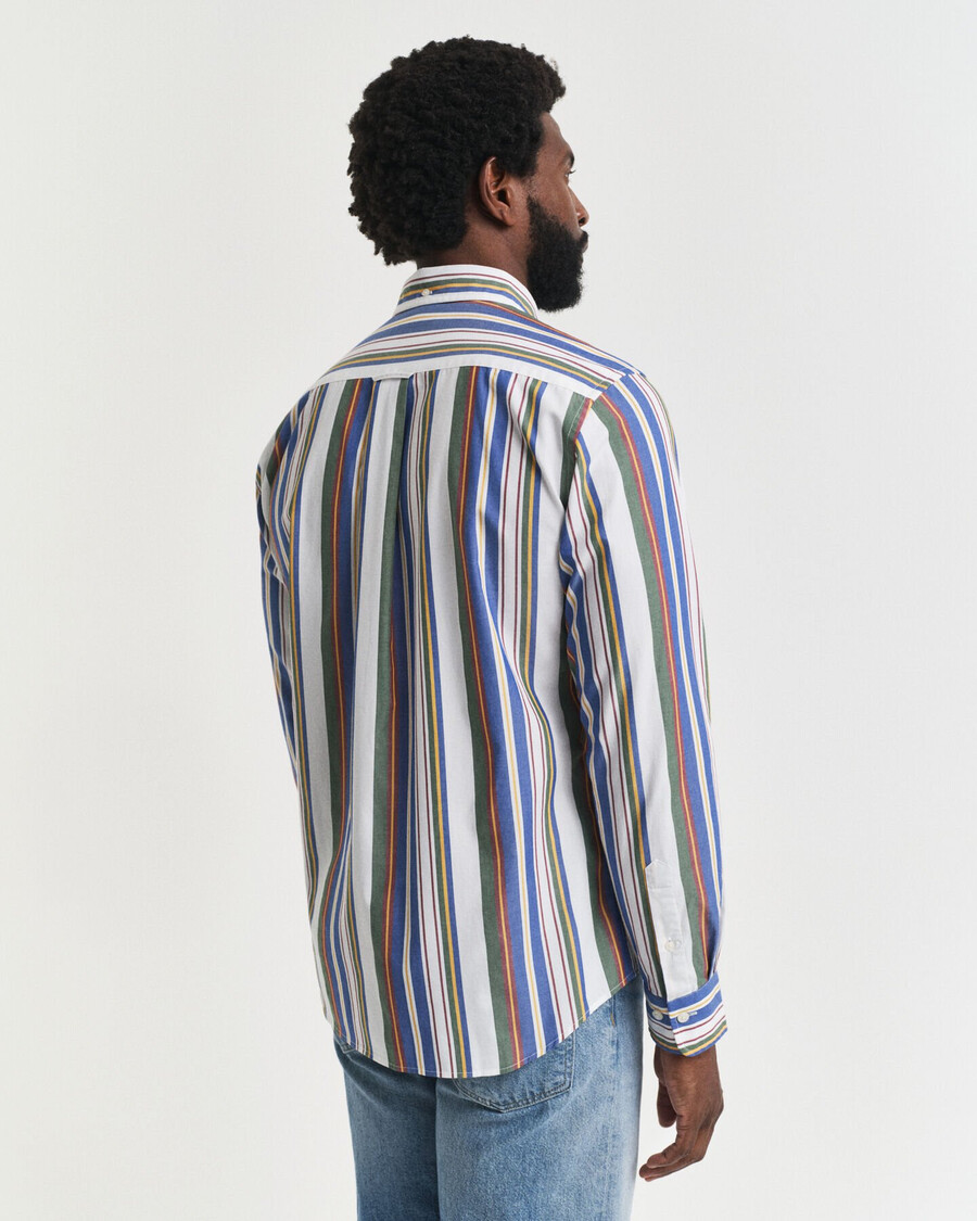 camisa clássica de popeline com listras multicoloridas e modelagem regular.