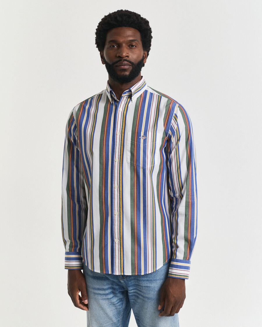 camisa clássica de popeline com listras multicoloridas e modelagem regular.