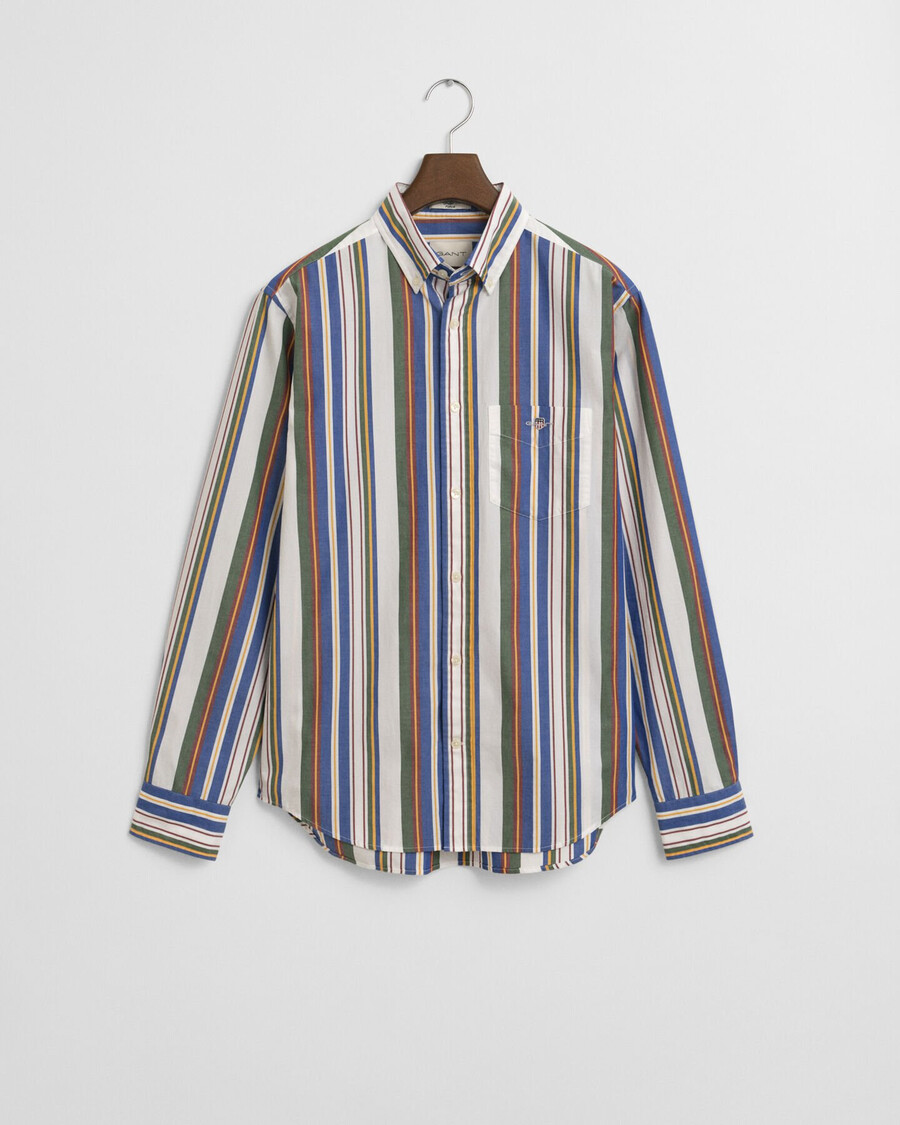 camisa clássica de popeline com listras multicoloridas e modelagem regular.