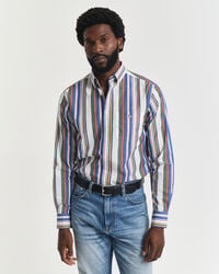 camisa clássica de popeline com listras multicoloridas e modelagem regular.