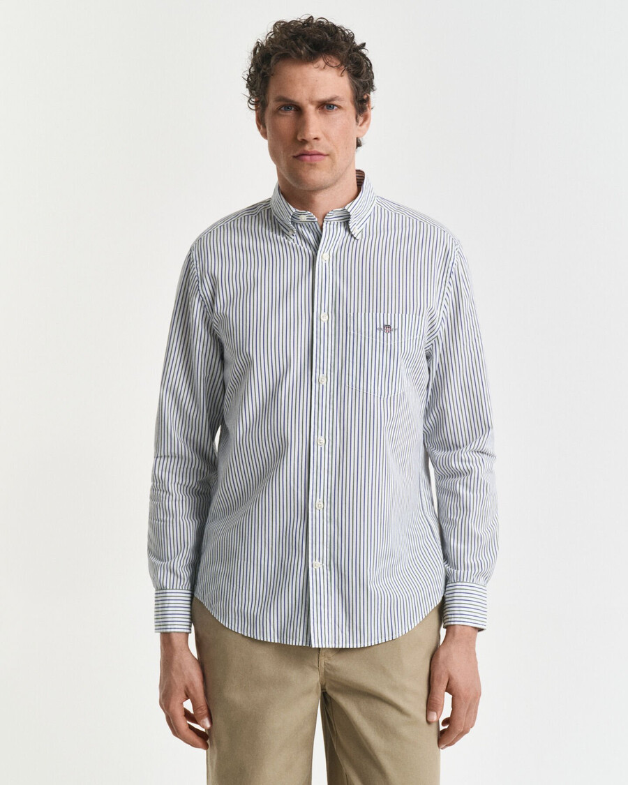 camisa clássica listrada de popeline com modelagem regular - verde floresta
