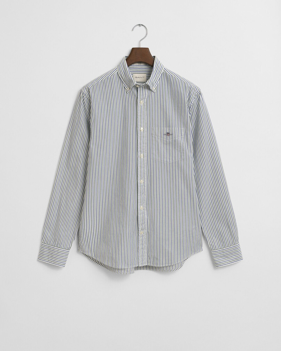 camisa clássica listrada de popeline com modelagem regular - verde floresta