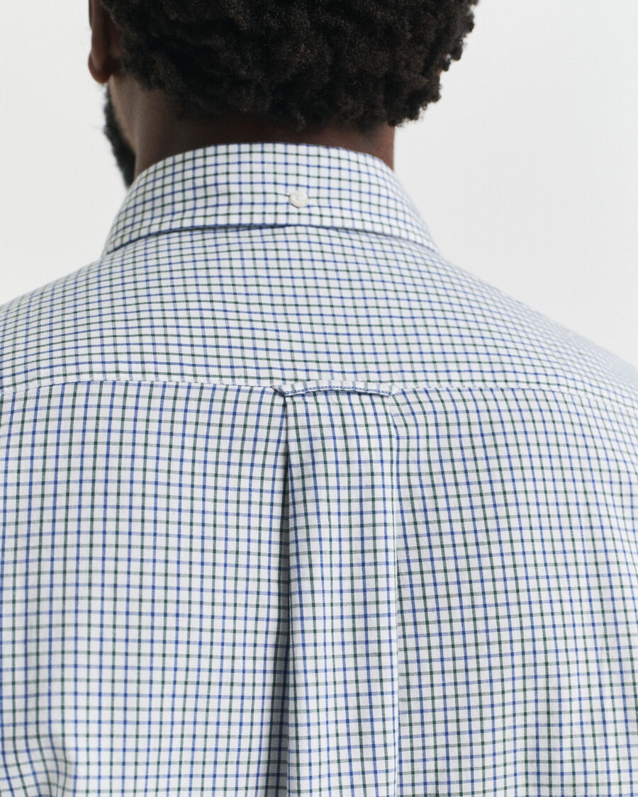 camisa clássica de popeline com micro xadrez e modelagem regular - verde floresta