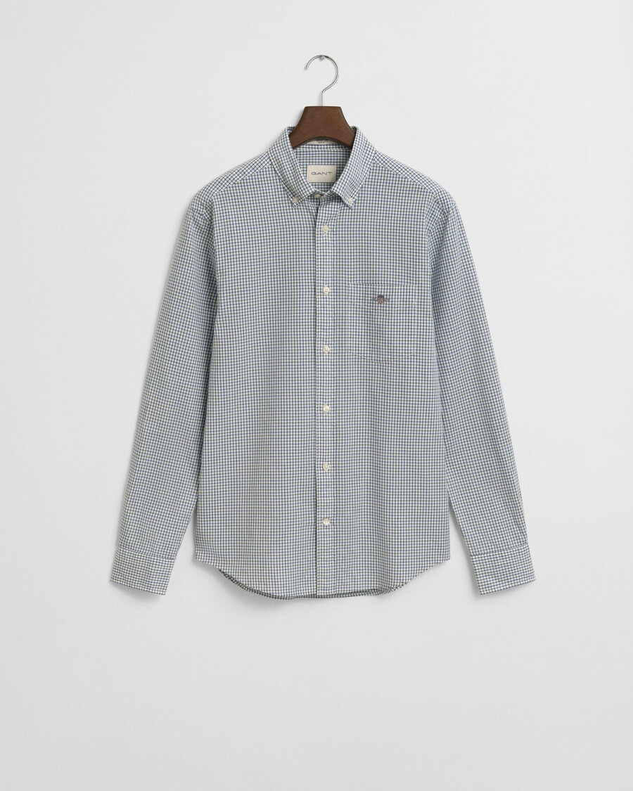 camisa clássica de popeline com micro xadrez e modelagem regular - verde floresta