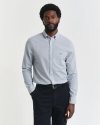 camisa clássica de popeline com micro xadrez e modelagem regular - verde floresta