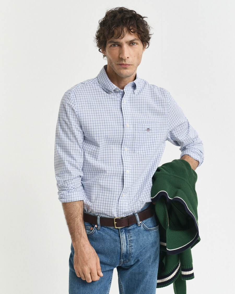 camisa clássica de popeline micro xadrez de corte regular - clear sky