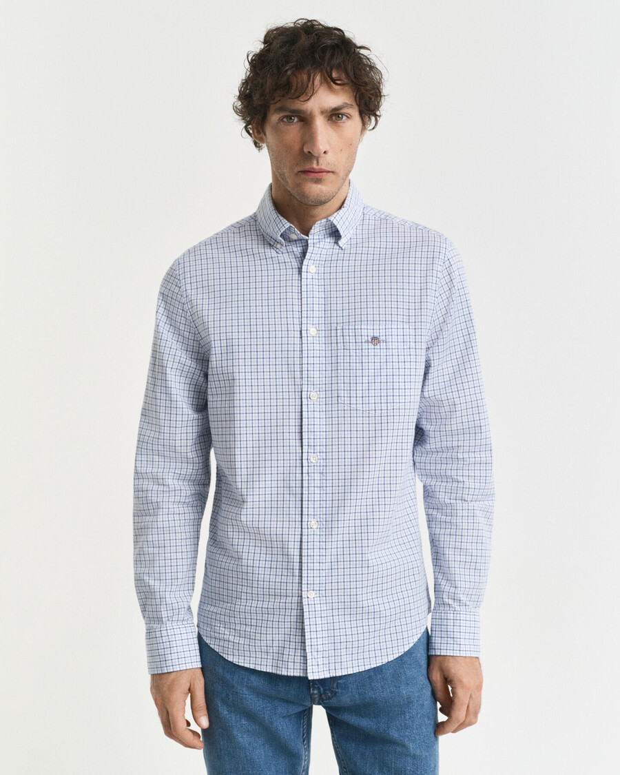 camisa clássica de popeline micro xadrez de corte regular - clear sky