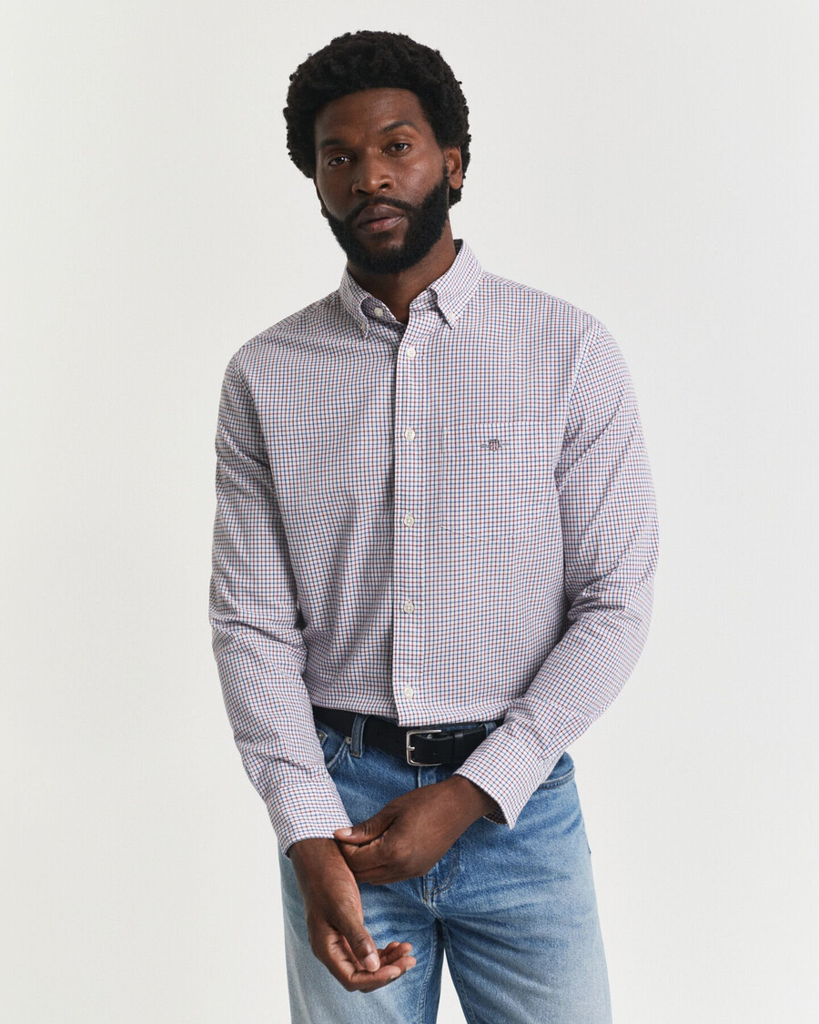 camisa clássica de popeline micro xadrez de corte regular - vermelho encorpado