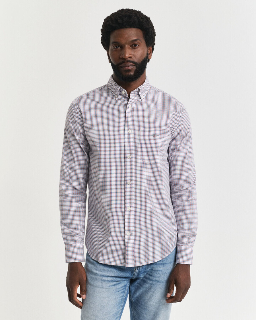 camisa clássica de popeline micro xadrez de corte regular - vermelho encorpado