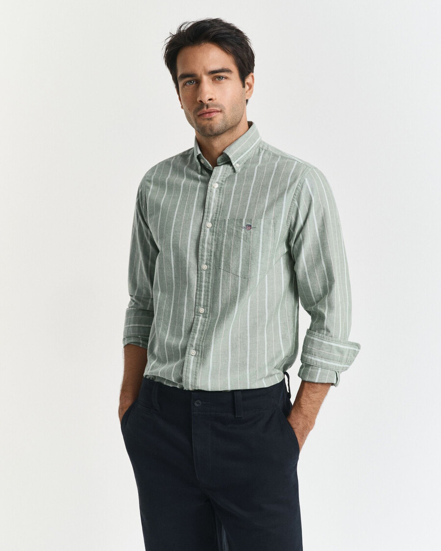 camisa oxford clássica listrada de corte regular - verde floresta