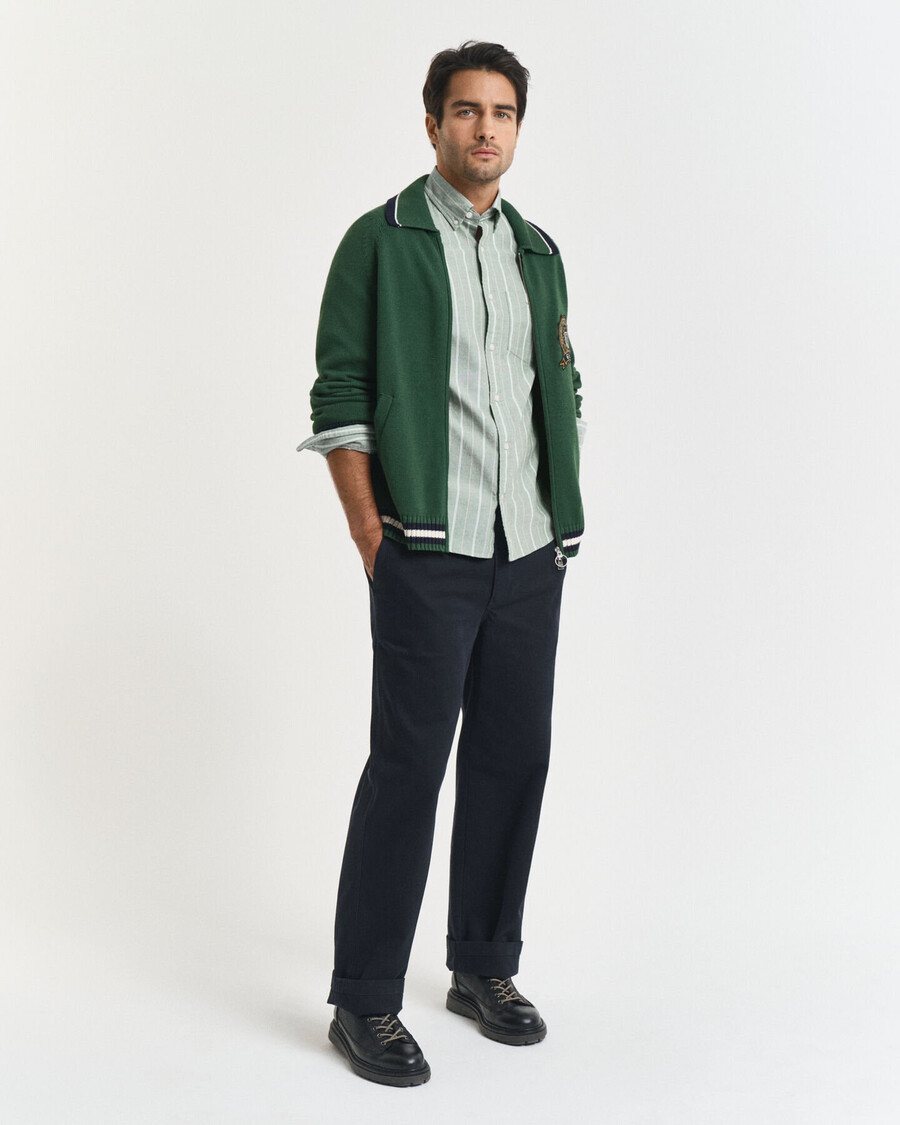 camisa oxford clássica listrada de corte regular - verde floresta