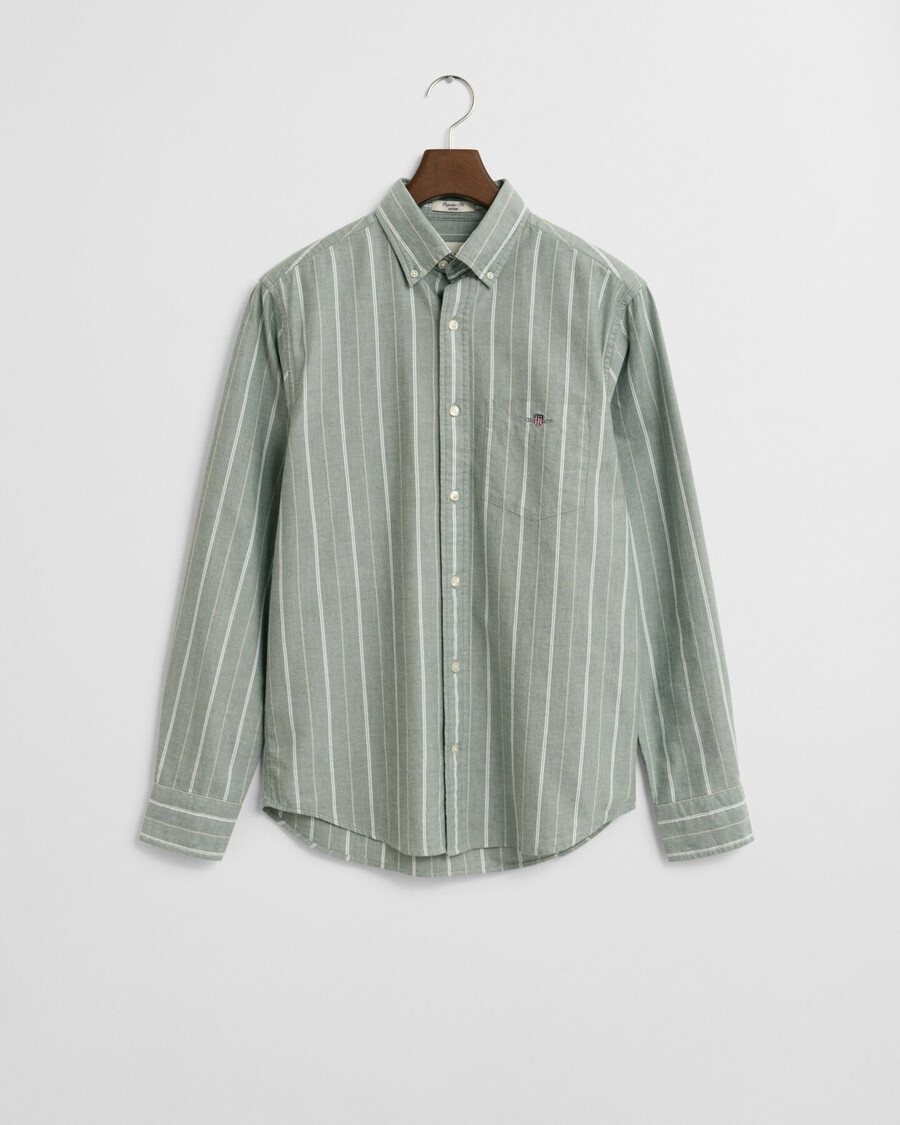 camisa oxford clássica listrada de corte regular - verde floresta