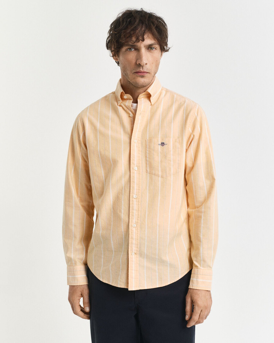 camisa oxford clássica listrada de corte regular - amarelo lichen