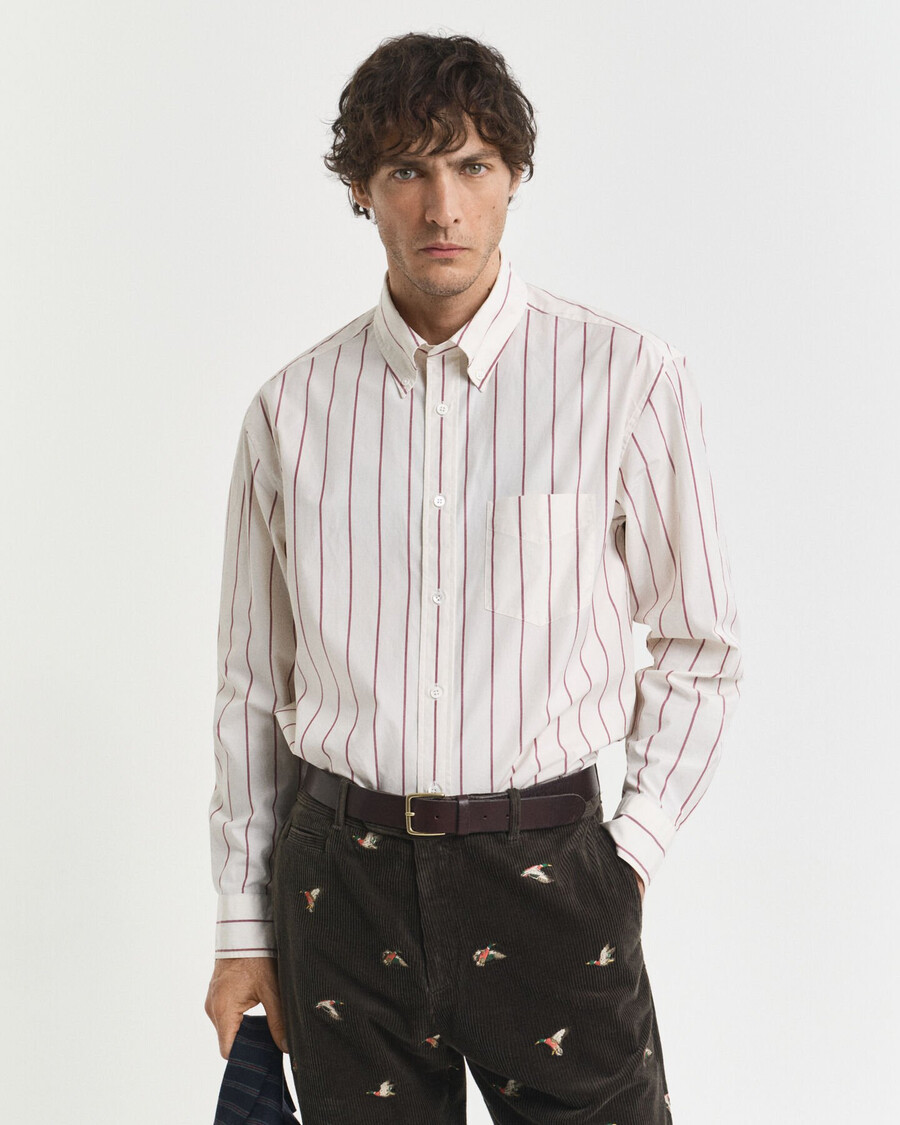 camisa de popeline heritage listrada com modelagem relaxada - creme