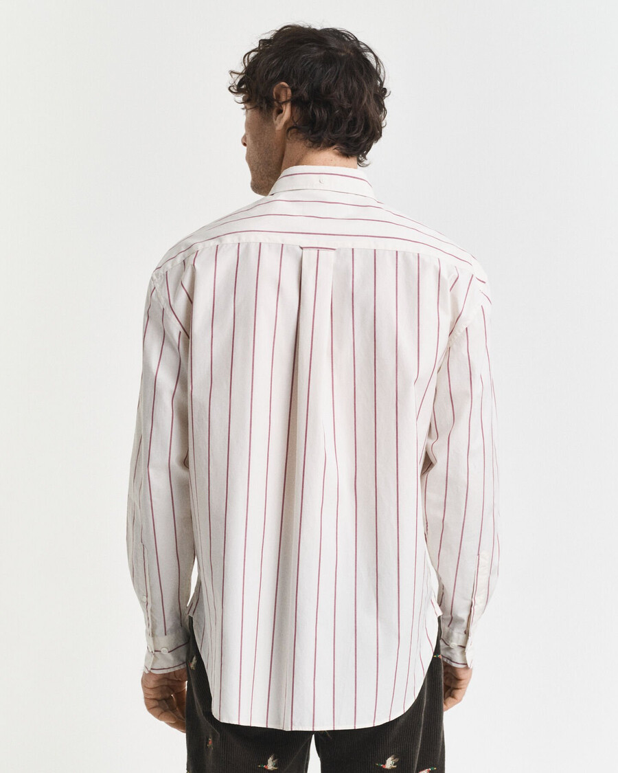 camisa de popeline heritage listrada com modelagem relaxada - creme
