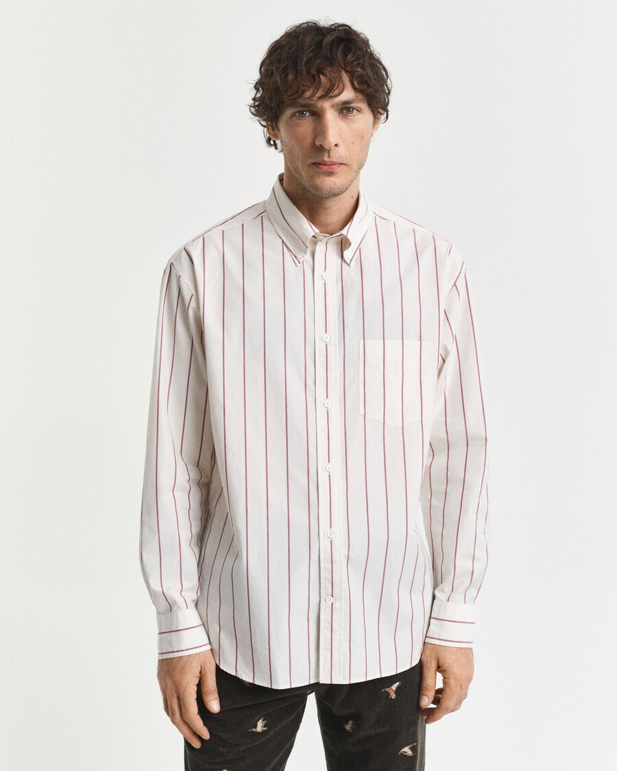 camisa de popeline heritage listrada com modelagem relaxada - creme