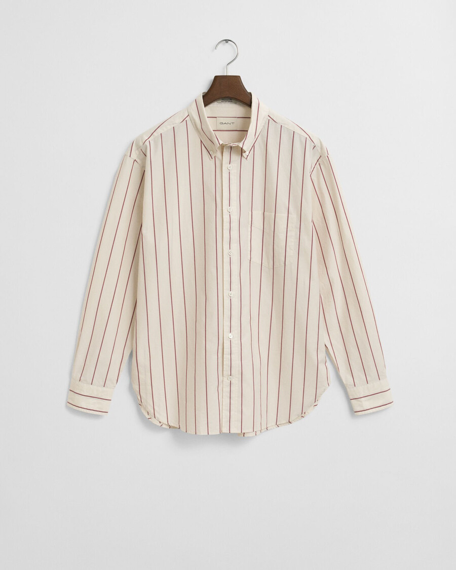 camisa de popeline heritage listrada com modelagem relaxada - creme