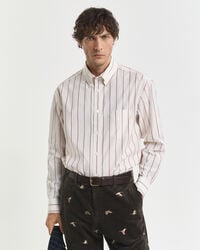 camisa de popeline heritage listrada com modelagem relaxada - creme