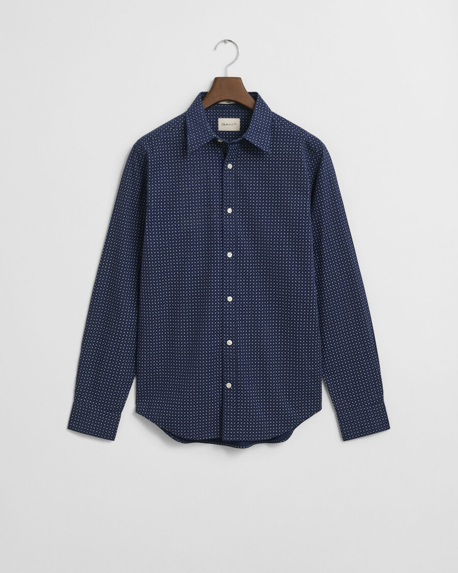 camisa de corte regular com microestampa - azul clássico