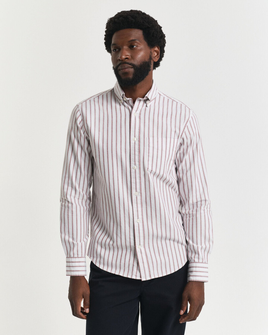 camisa oxford listrada de corte regular - cor casca de ovo