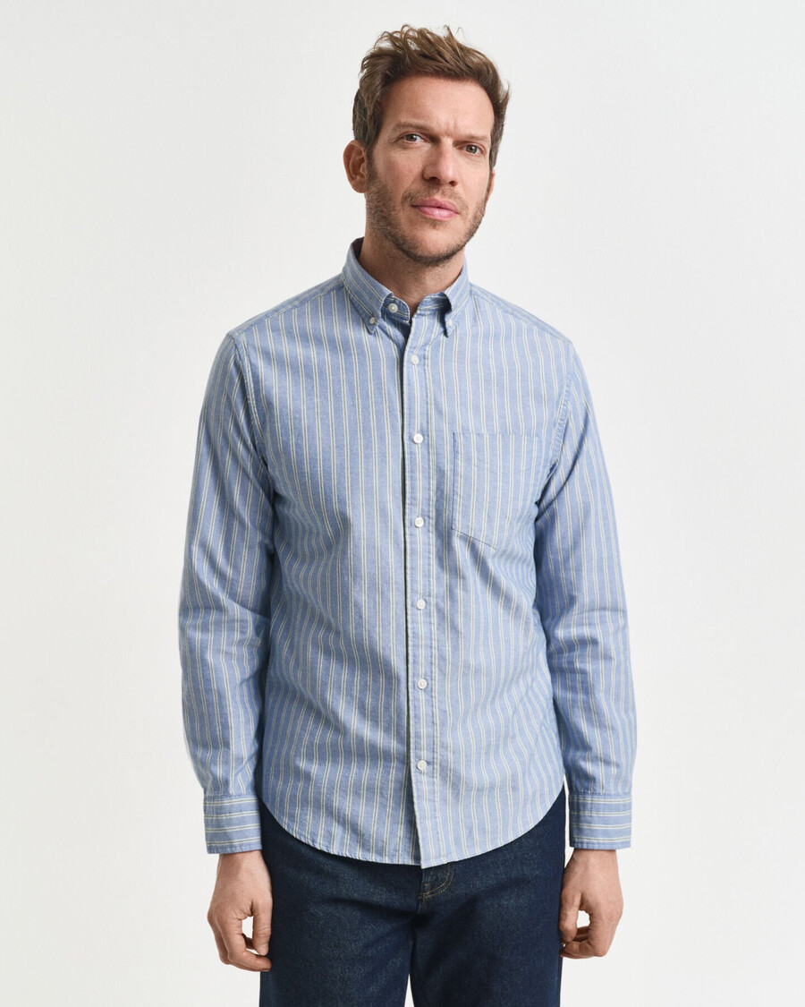 camisa oxford listrada de corte regular - azul Água