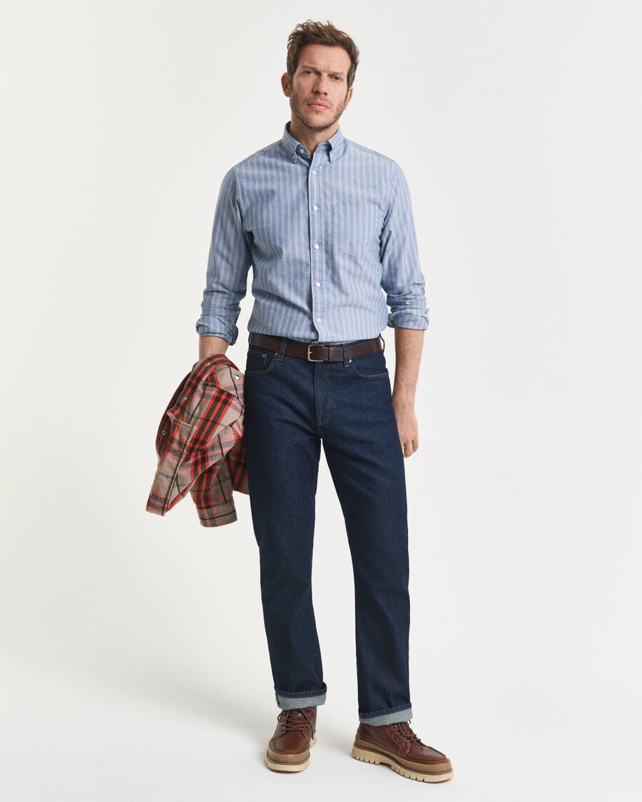 camisa oxford listrada de corte regular - azul Água