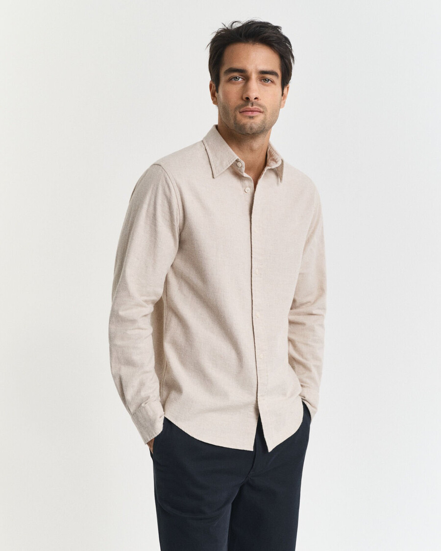camisa de flanela mesclada de corte regular - bege claro mesclado