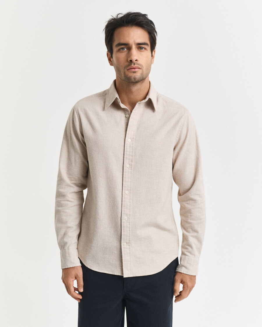 camisa de flanela mesclada de corte regular - bege claro mesclado