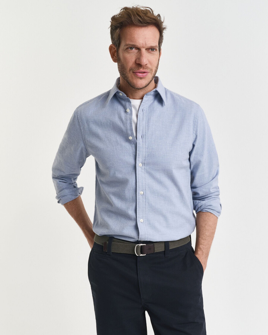 camisa de flanela mesclada de corte regular - azul mesclado claro