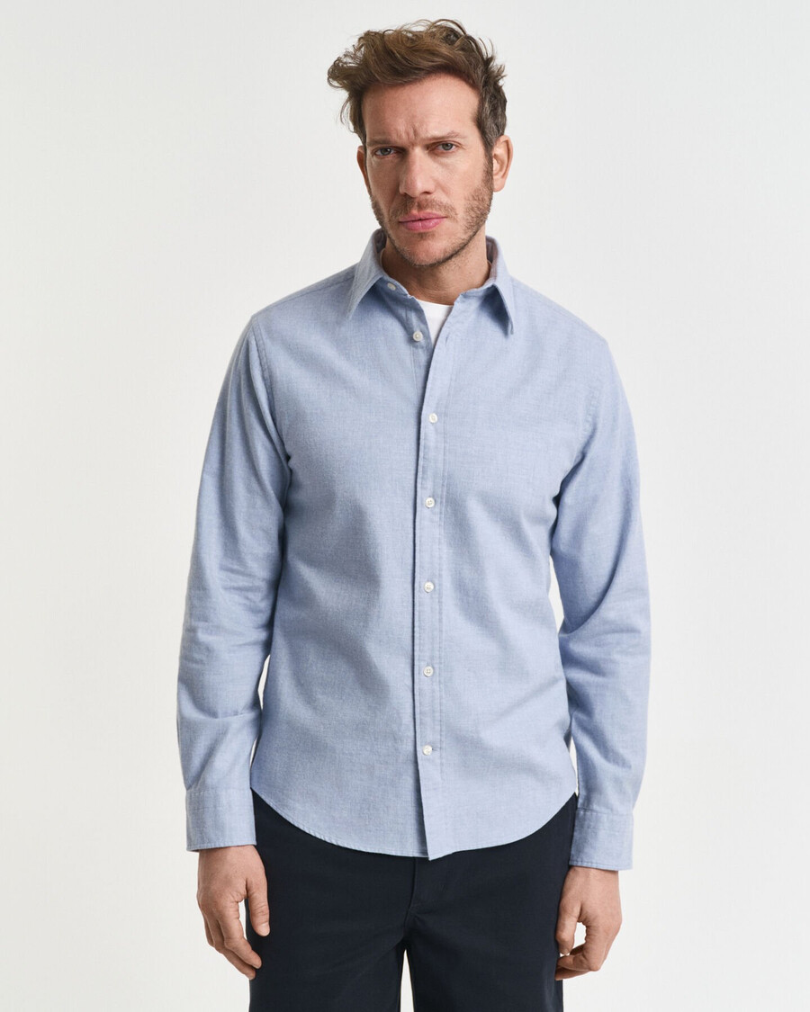 camisa de flanela mesclada de corte regular - azul mesclado claro