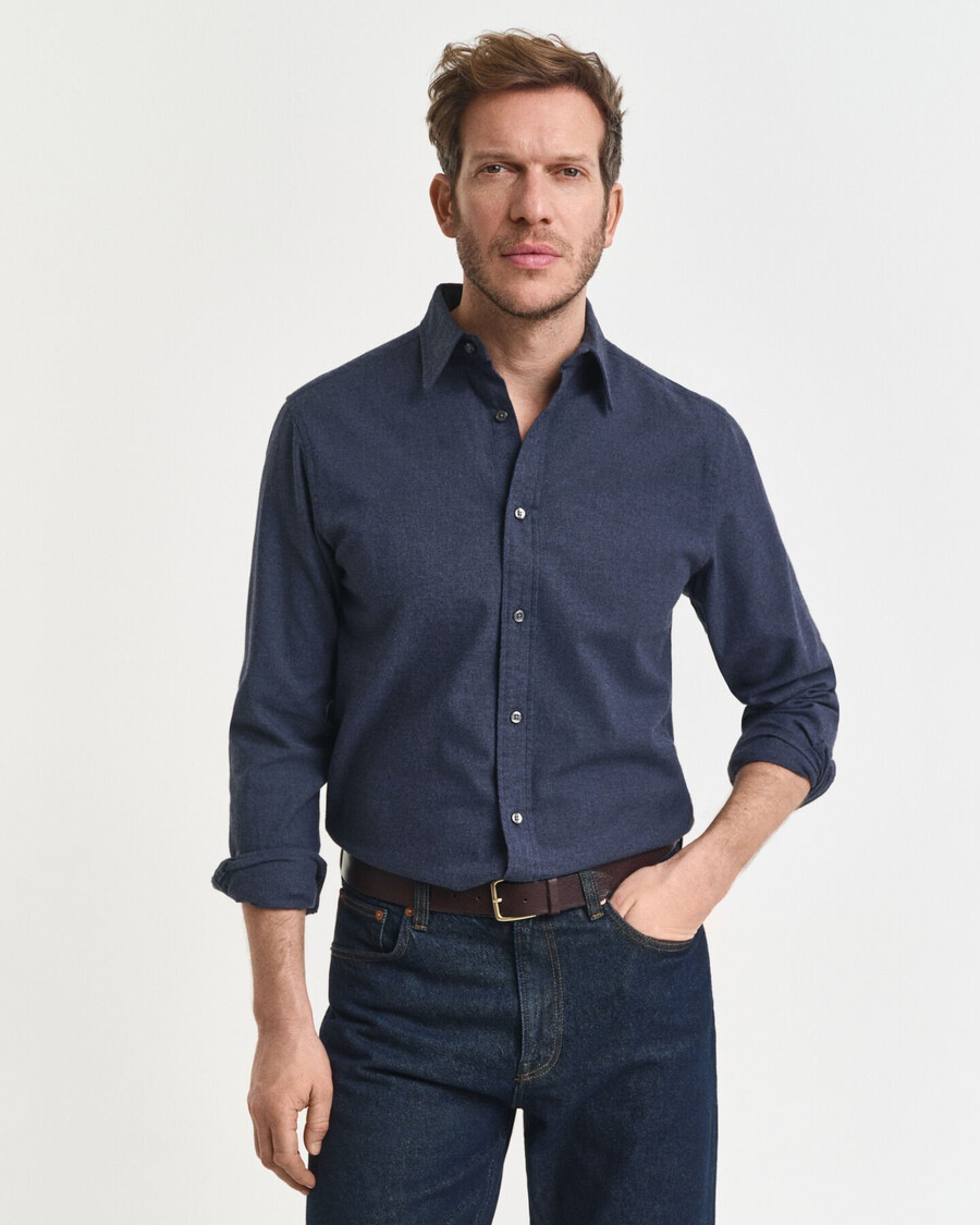 camisa de flanela mesclada de corte regular - mescla Índigo escuro