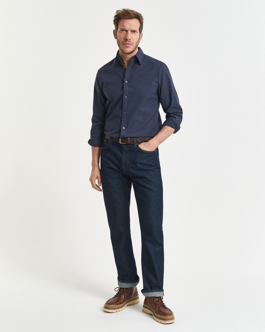 camisa de flanela mesclada de corte regular - mescla Índigo escuro