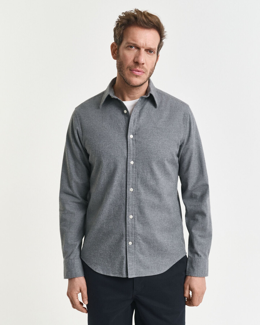 camisa de flanela mesclada de corte regular - cinza mesclado escuro