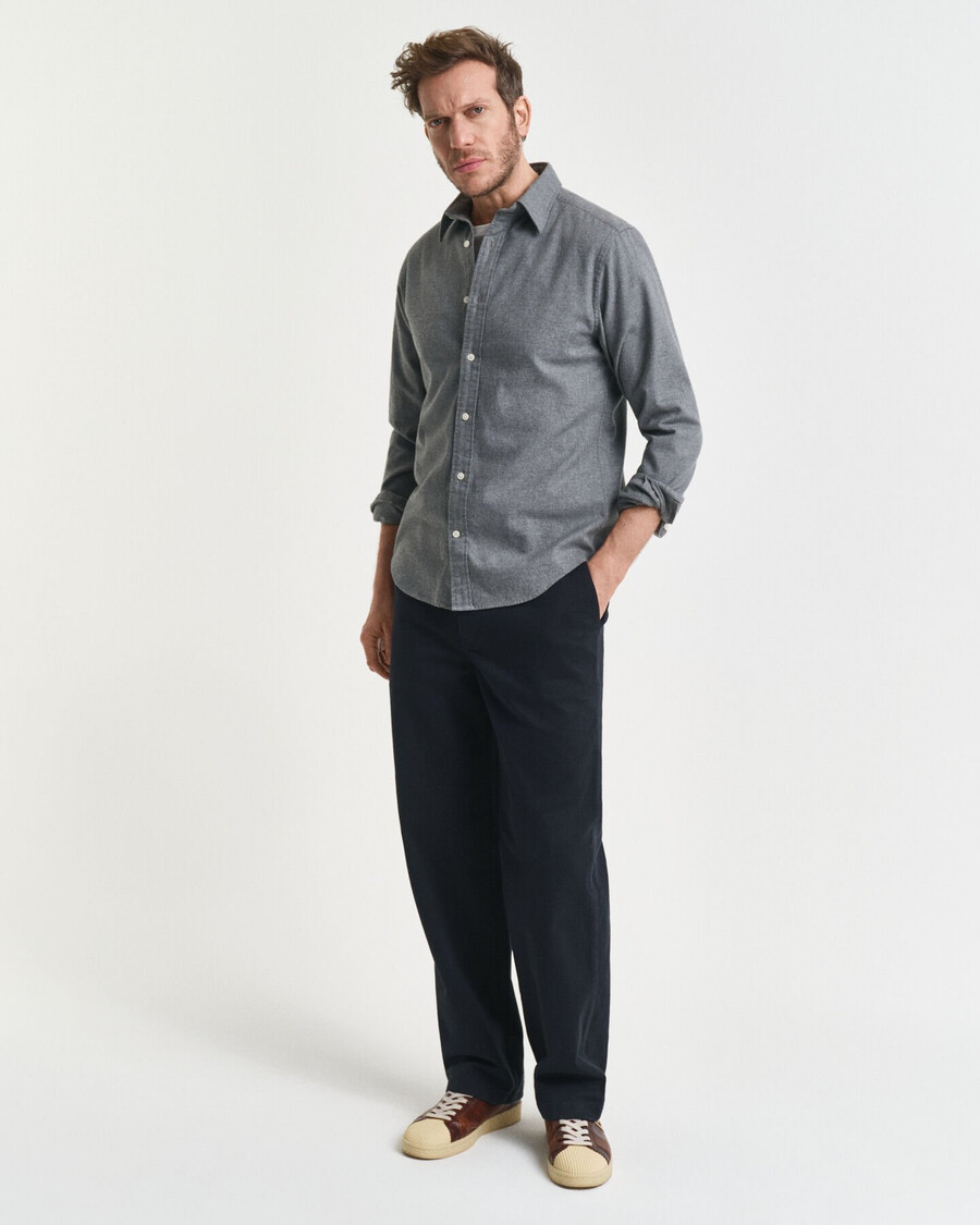 camisa de flanela mesclada de corte regular - cinza mesclado escuro
