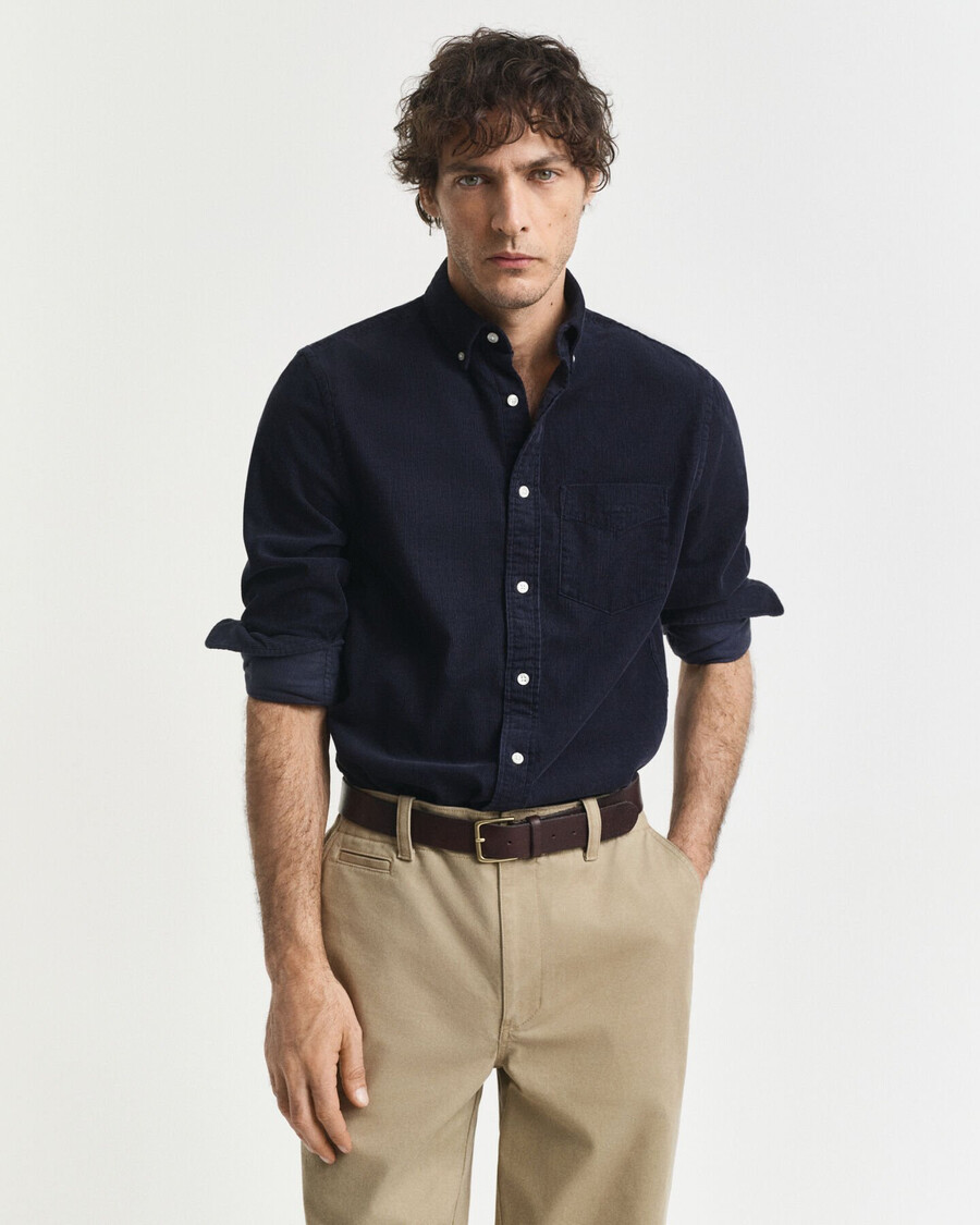 camisa de veludo cotelê de corte regular - azul noite