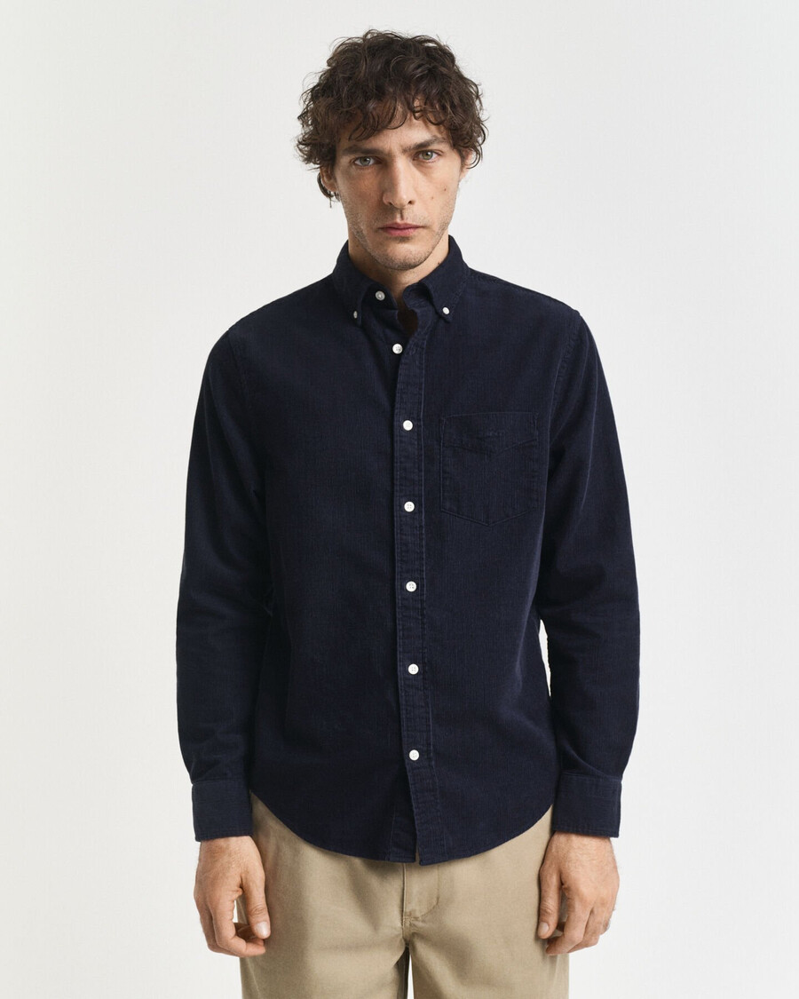 camisa de veludo cotelê de corte regular - azul noite