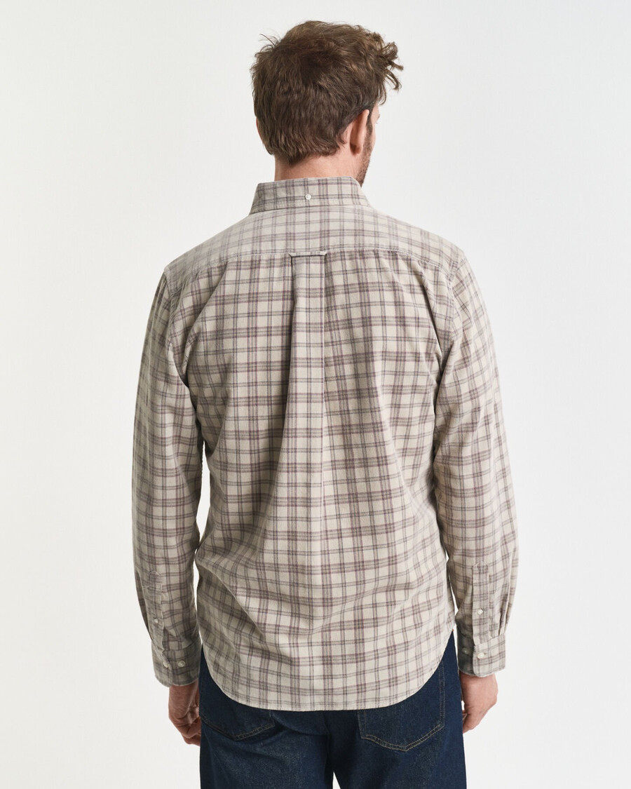 camisa xadrez de veludo cotelê de corte regular - bege acinzentado