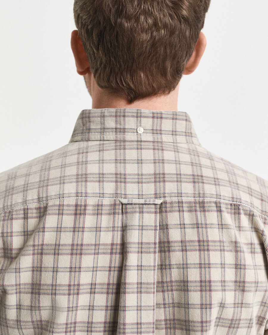 camisa xadrez de veludo cotelê de corte regular - bege acinzentado