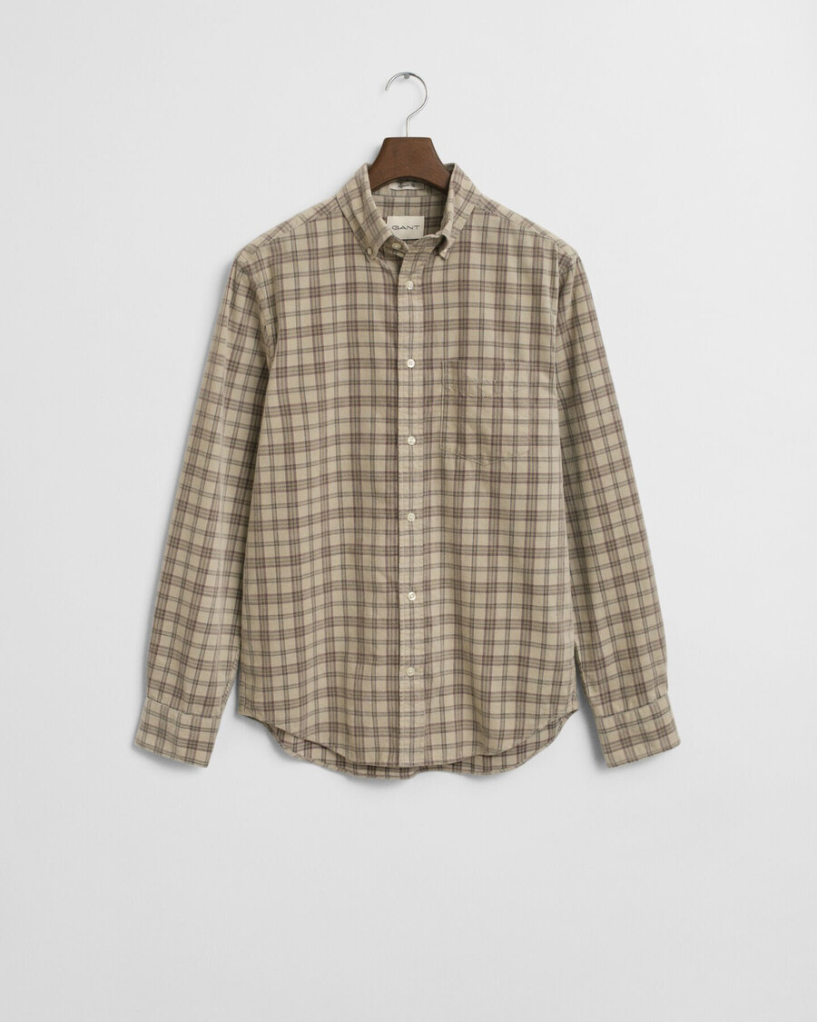 camisa xadrez de veludo cotelê de corte regular - bege acinzentado