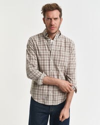 camisa xadrez de veludo cotelê de corte regular - bege acinzentado