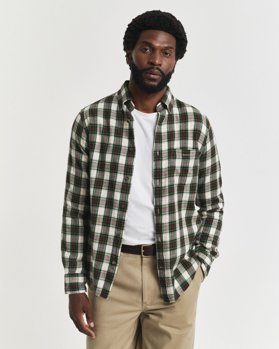 camisa de flanela xadrez de corte regular - creme