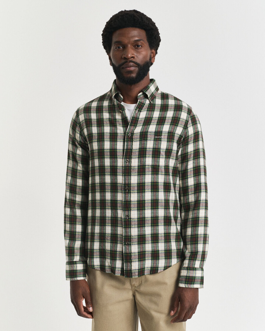 camisa de flanela xadrez de corte regular - creme