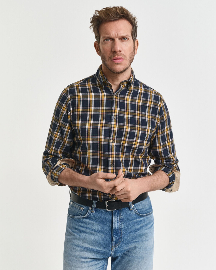 camisa de flanela xadrez de corte regular - azul noite