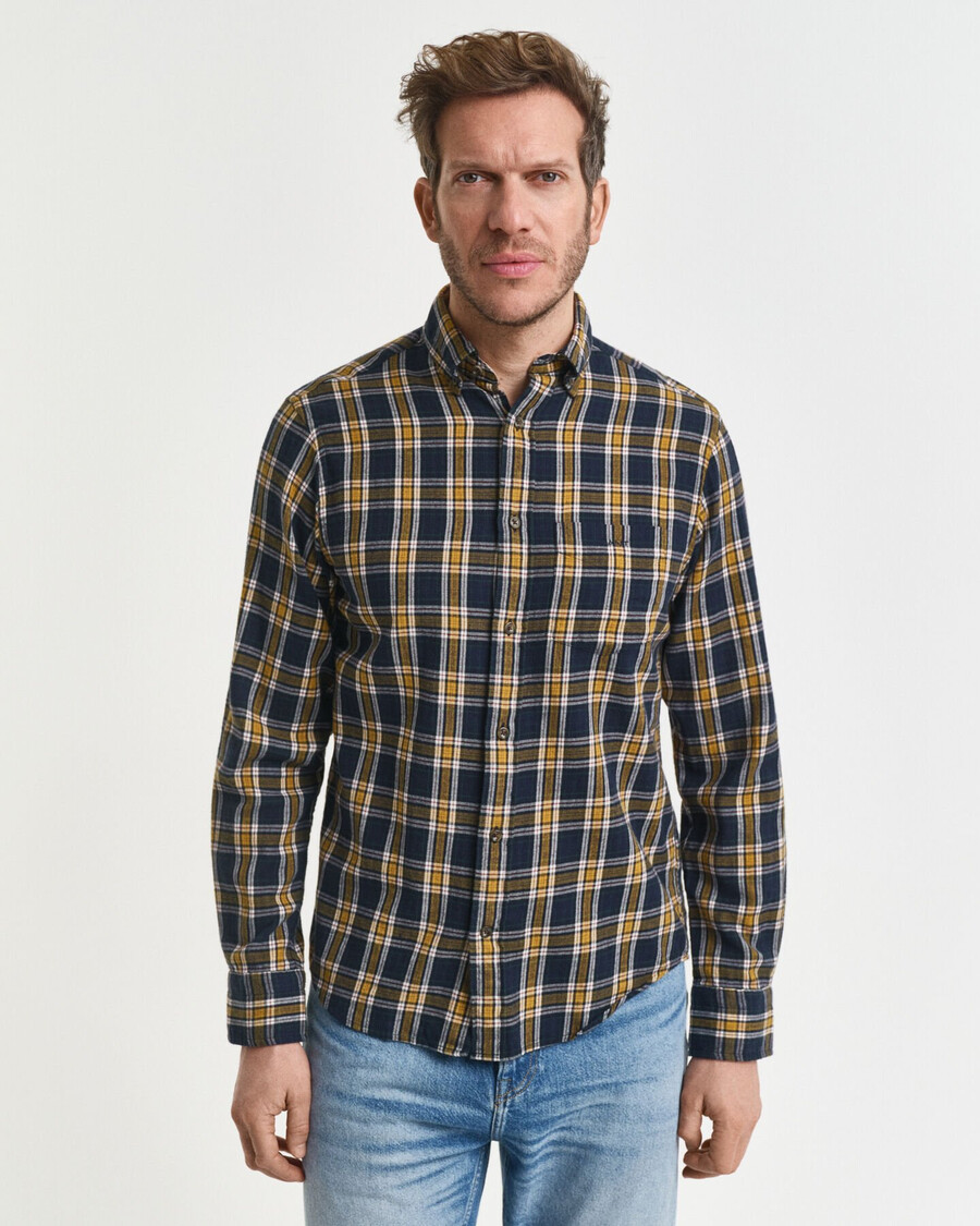 camisa de flanela xadrez de corte regular - azul noite
