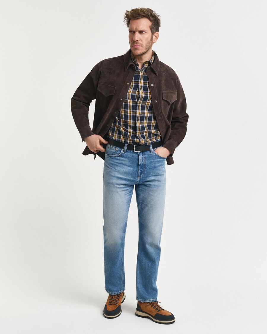 camisa de flanela xadrez de corte regular - azul noite