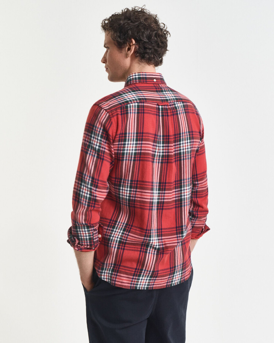 camisa xadrez de flanela com modelagem regular e acabamento ondulado - cor ferrugem moderna